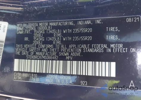 2021 Toyota Highlander Hybrid Limited из США, поврежденный, VIN 5TDXBRCH7MS066482